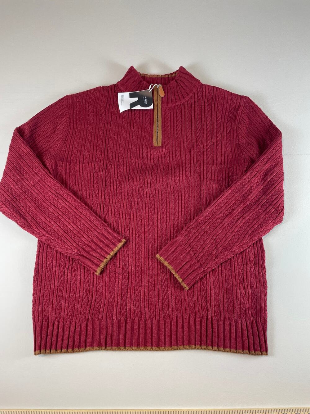 Runcati Burgundy Cable Knit Quarter Zip Sweater NWT Size M